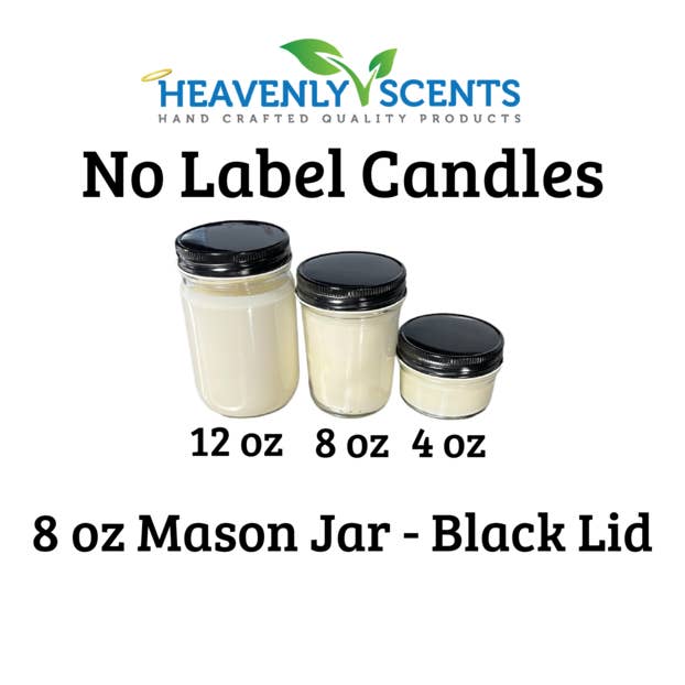 Heavenly Scents - Wholesale Jar/Filled Candle - 8oz Mason Jar Soy Candles - Black Lid - 6 Pack No Label