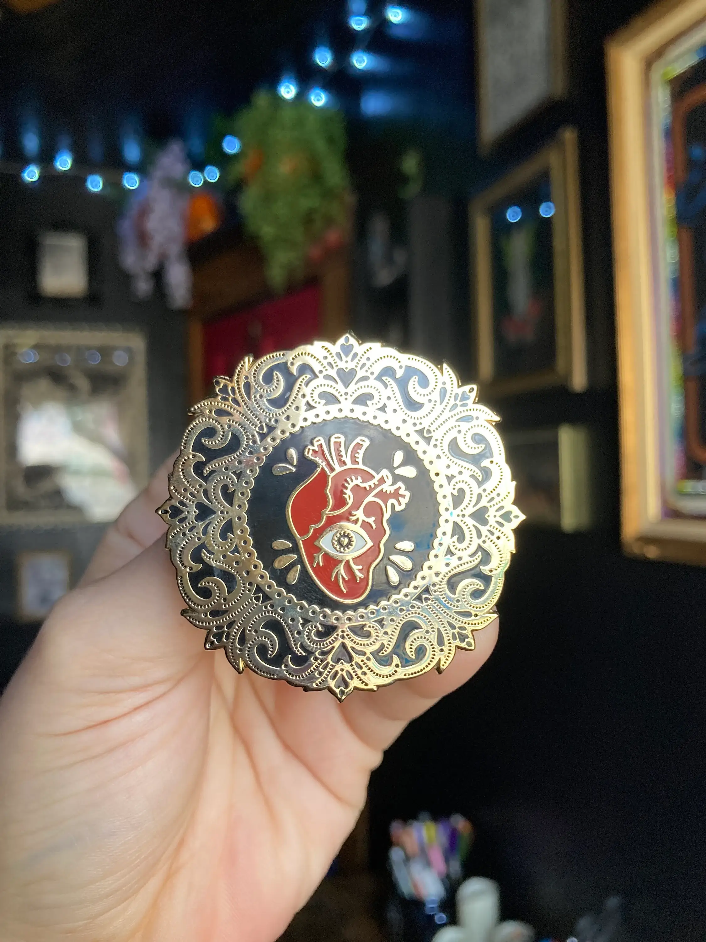 Soni Graves Artistry - Wholesale Lapel Pin/Button - Bleeding Heart Pin (Red): Golden Hard Enamel, Goth Spooky3