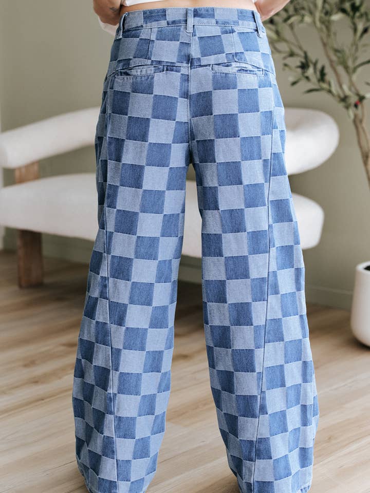 FULL TIME PURCHASE - Wholesale Jeans - Women's - Checkered Denim Wide Leg Jeans3