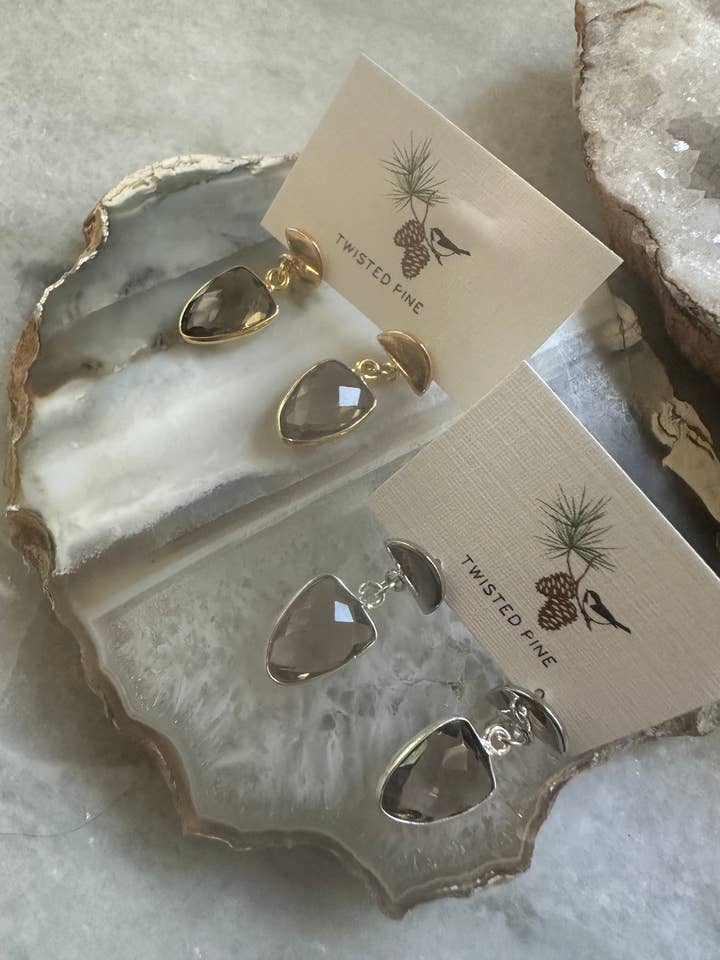 MINI Crescent Earrings - Smokey quartz for wholesale by Twisted Pine Jewelry
