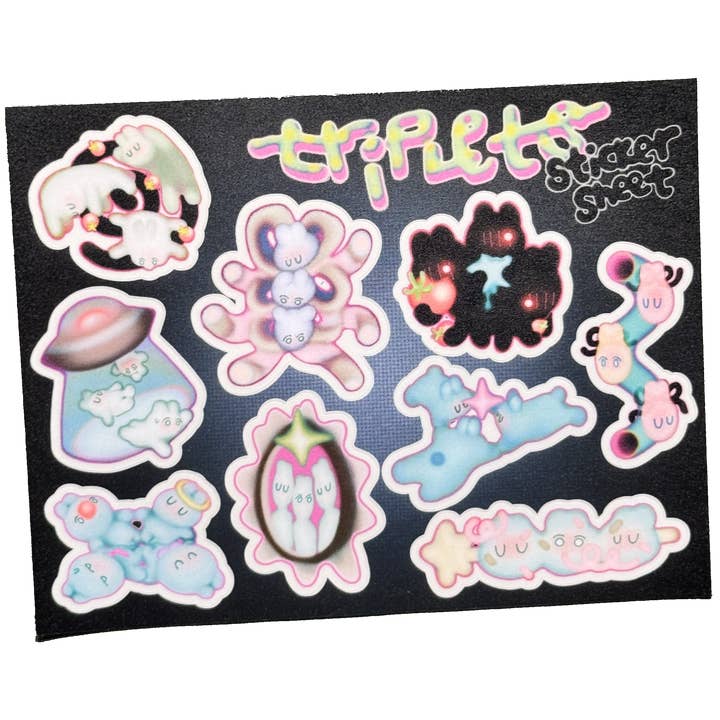 Feuille d'autocollants Triplets pour la vente par Milki Tea Studios