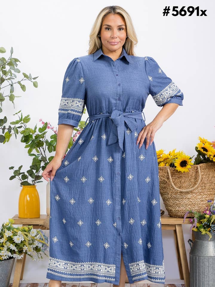 Plus Size Women Embroidery Maxi Dress for wholesale by Fashion Space