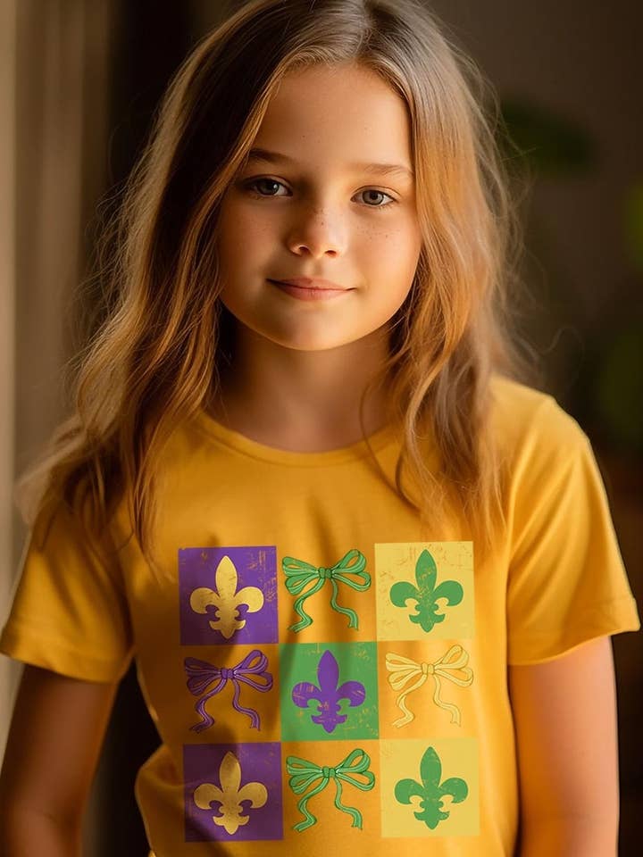 Mardi Gras Strik Blokken Kinder Grafisch T-shirt voor wholesale door COLORBEAR