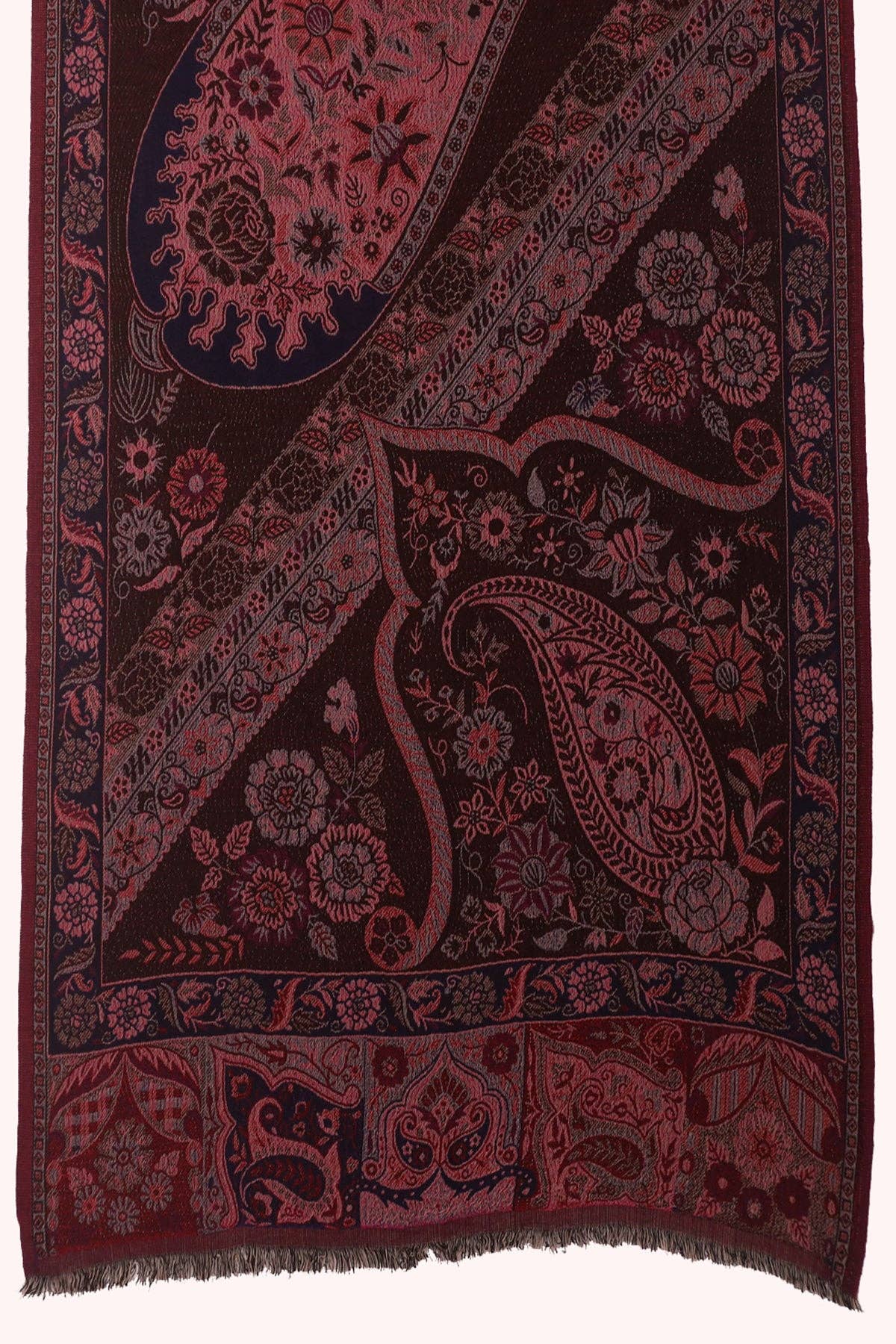SVEZElife - Wholesale Scarf - Women's - Dual Tone Paisley Jacquard Cotton Viscose Scarf - Magenta Brown | SVEŽElife1