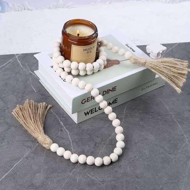 Magnifique Hearts - Wholesale Bunting/Garland - Decorative Farmhouse Wooden Bead Garland, Natural Garland3