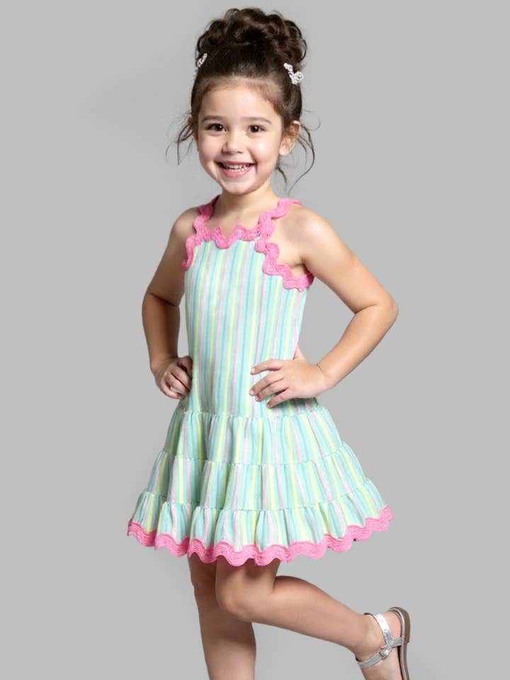 STRIPE DRESS W/ RIC RAC TRIM for wholesale by Hannah Banana , Baby Sara