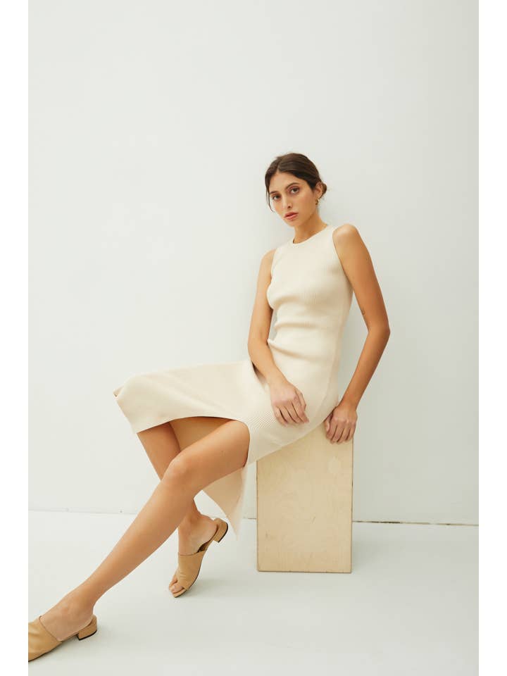 Be Cool - Wholesale Dress - Women's - LEG SLIT BODYCON RIBBED KNIT MIDI DRESS3