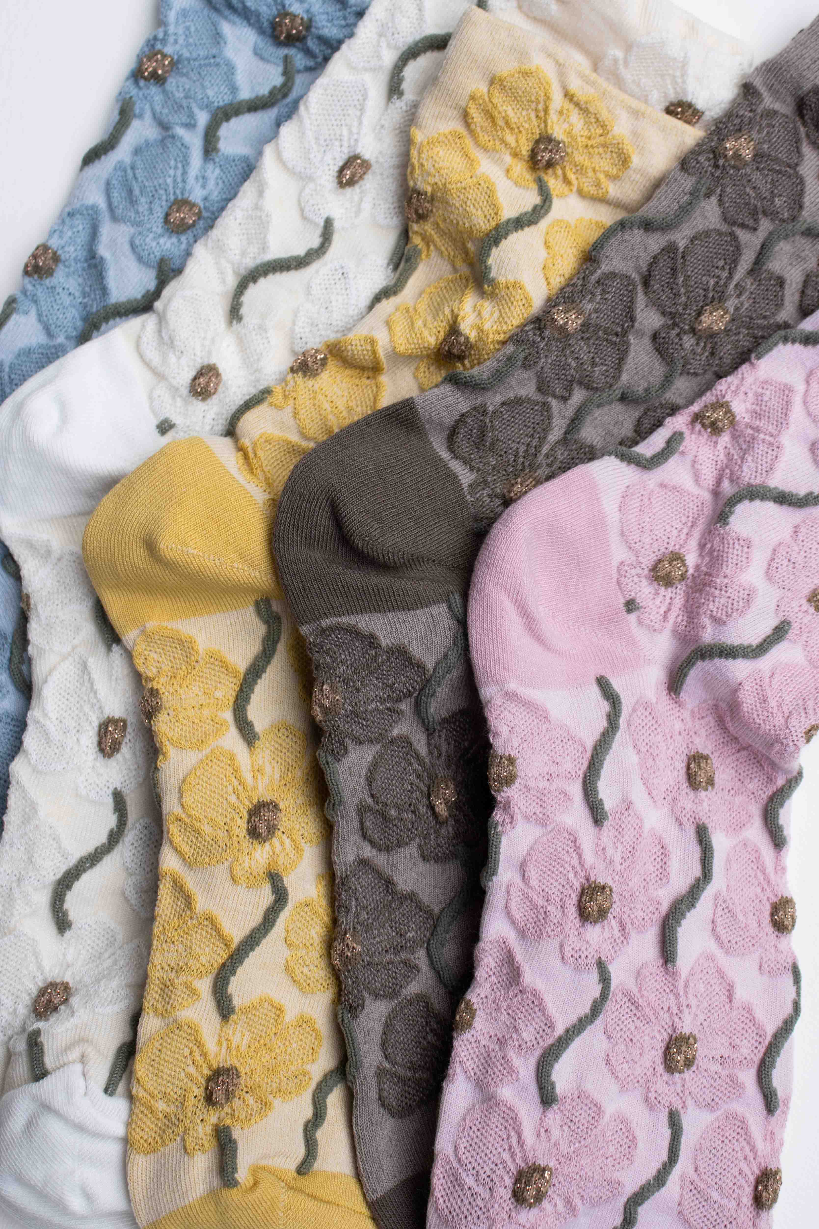 Tiepology - Vente Chaussettes – femme - Chaussettes en mélange de coton à motif floral.6