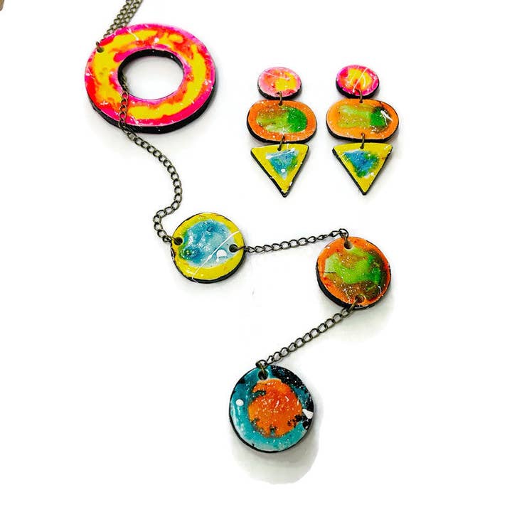 Paint Splash Jewelry Set- Lariat & Earrings for wholesale by Sassy Sacha Jewelry
