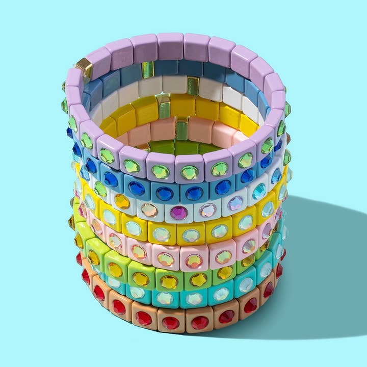 Enamel Stretch Bracelet - Small Circle Stones - Maeve for wholesale by Taylor Elliott Designs