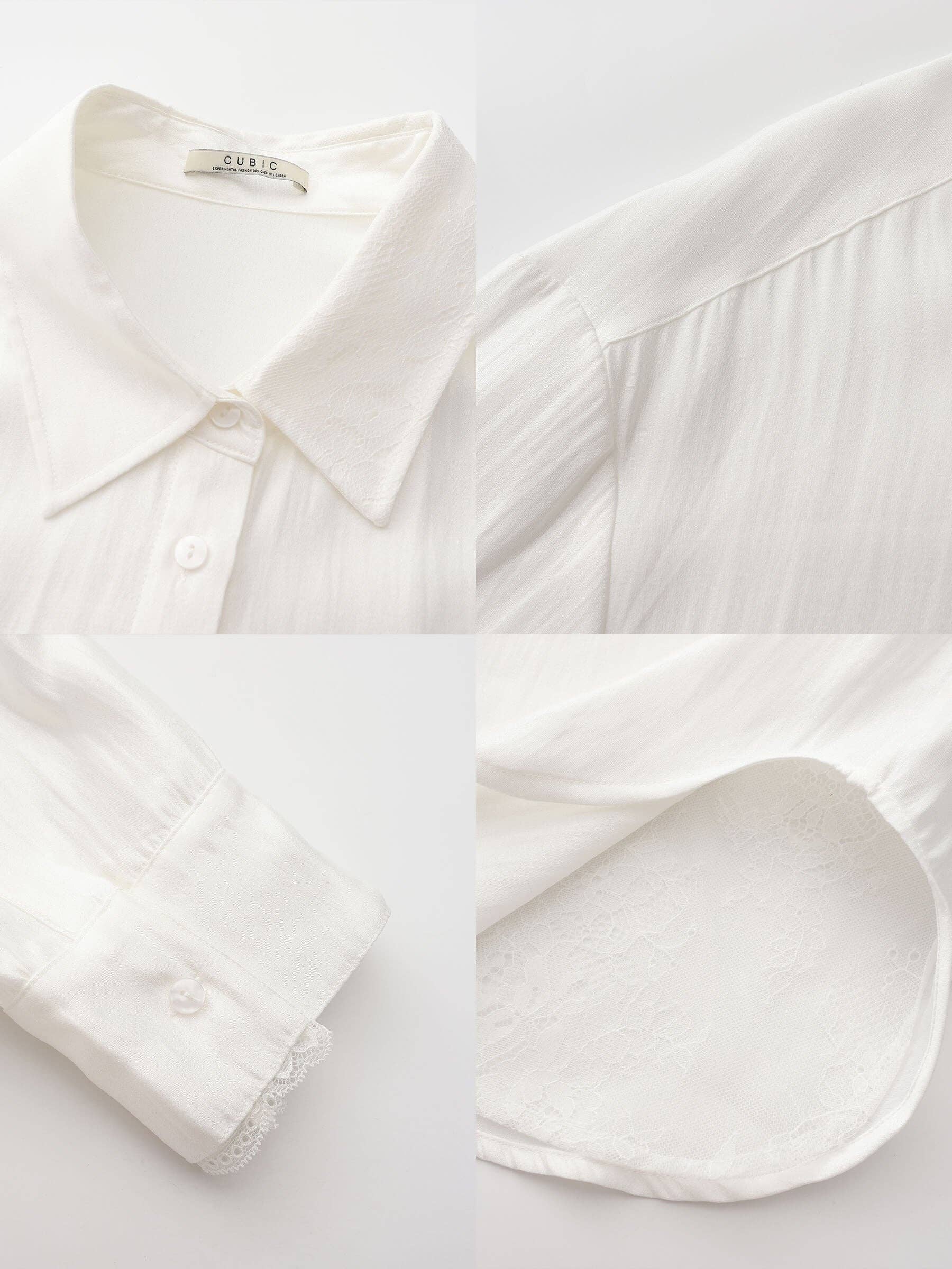 White Lace Patchwork Loose Long Sleeves Shirt for wholesale on Faire8