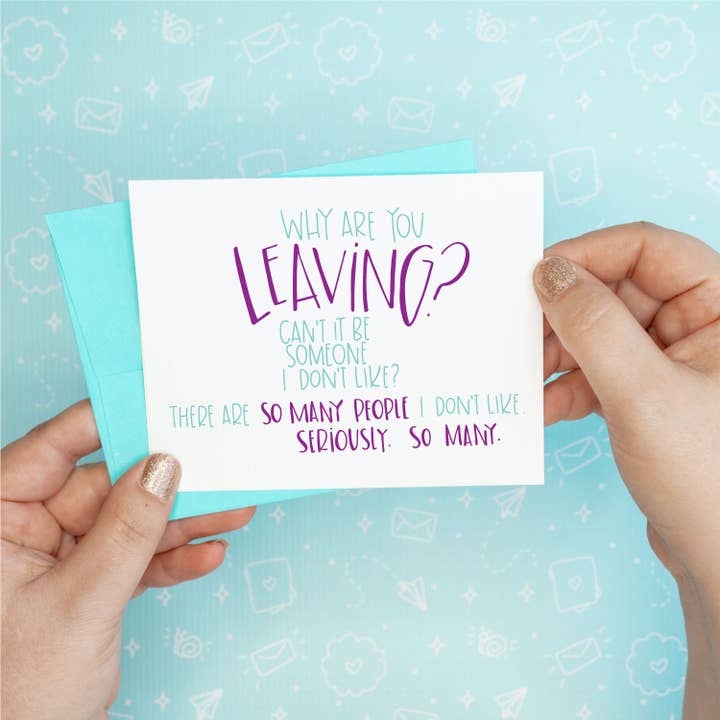 Leaving Miss You Funny Recycled Greeting Card for wholesale by Colette Paperie