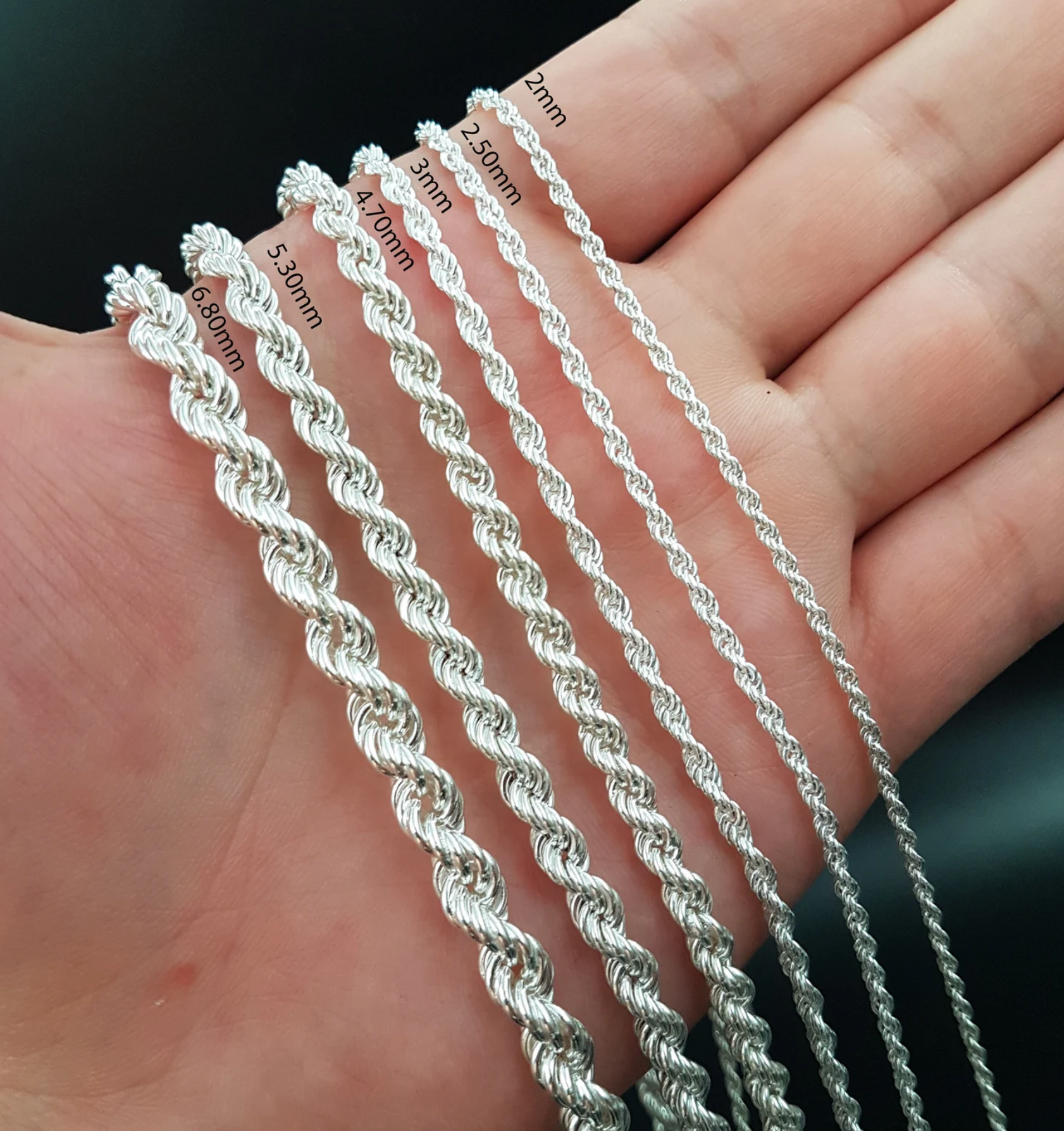 SilverLiza - Wholesale Link & Chain Necklace - Sterling silver Rope chain for unisex-2.5 mm Diamond Cut3