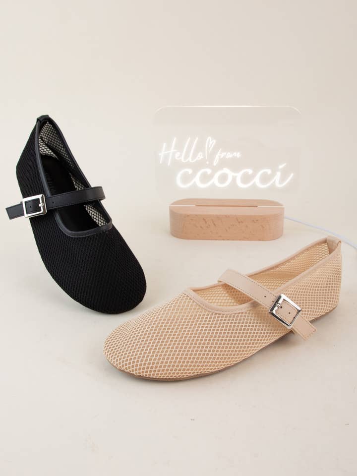 CCOCCI - Wholesale Flats - Women's - NANAMI-04 ALL OVER MESH MARY JANE BALLET FLATS
