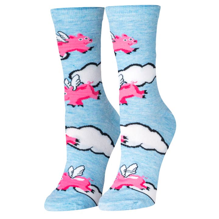 Crazy Socks - Wholesale Socks - Women's - Pigs Fly - Womens Crew Folded1
