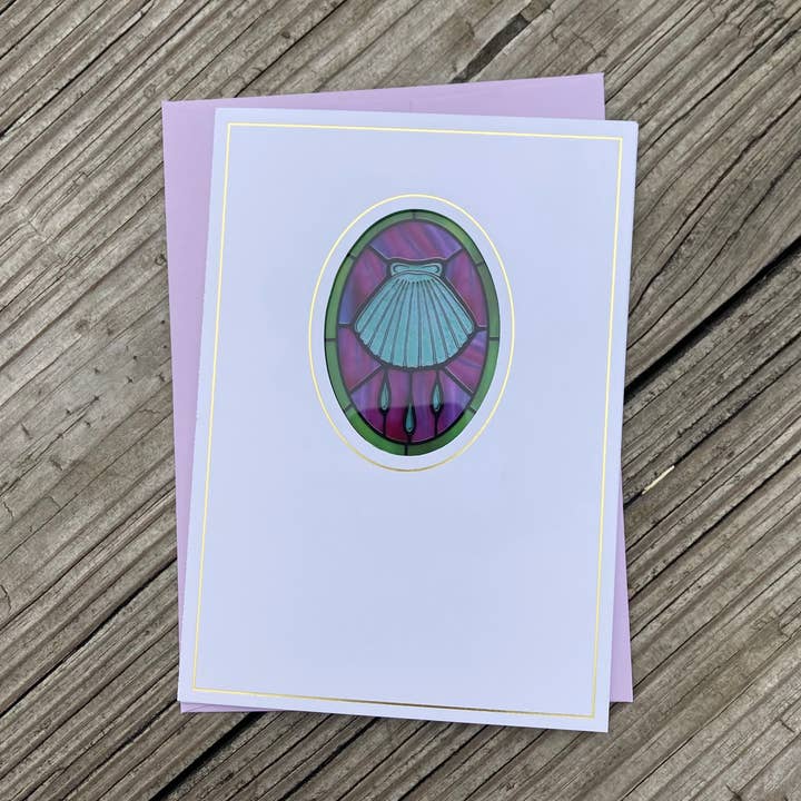 Bright Greetings - Wholesale Religious Card - Baptism shell suncatcher greeting card with scripture 5x70