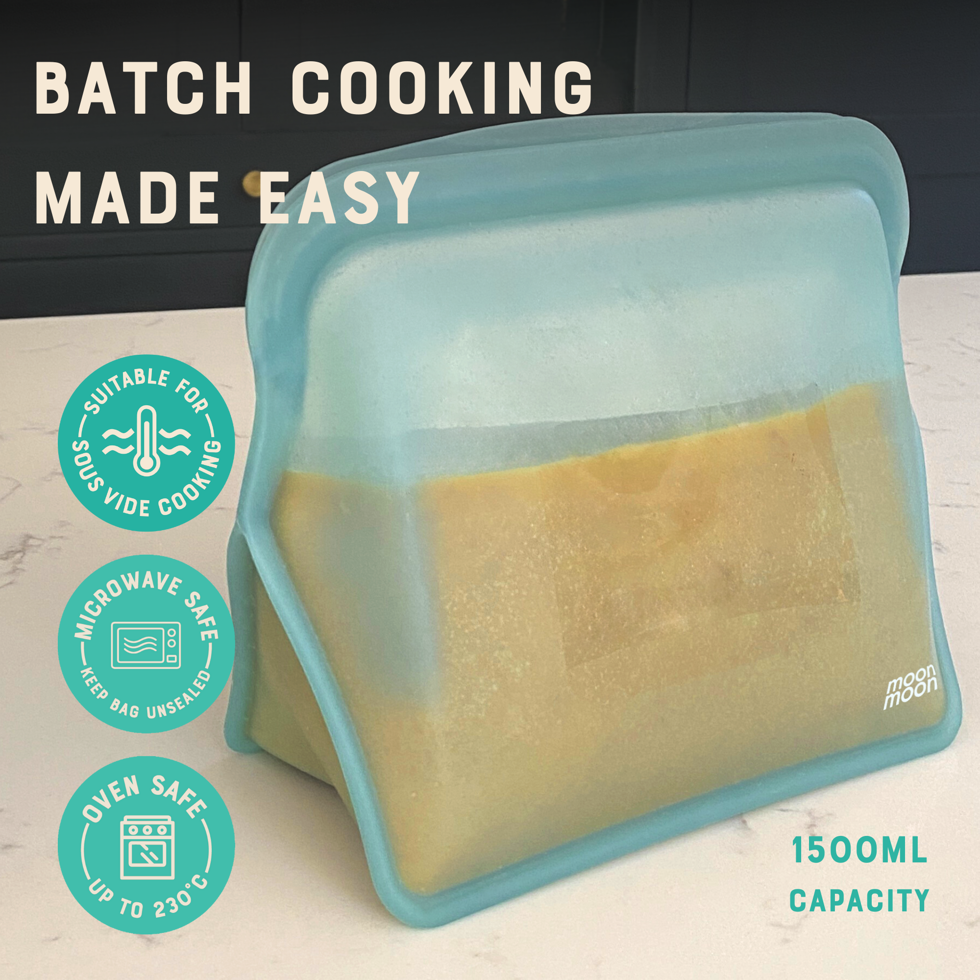 Moonmoon – Engroshandel Indpakning/pose til opbevaring af mad – Genanvendelige silikonemadposer | XL stående fryseposer i blå2