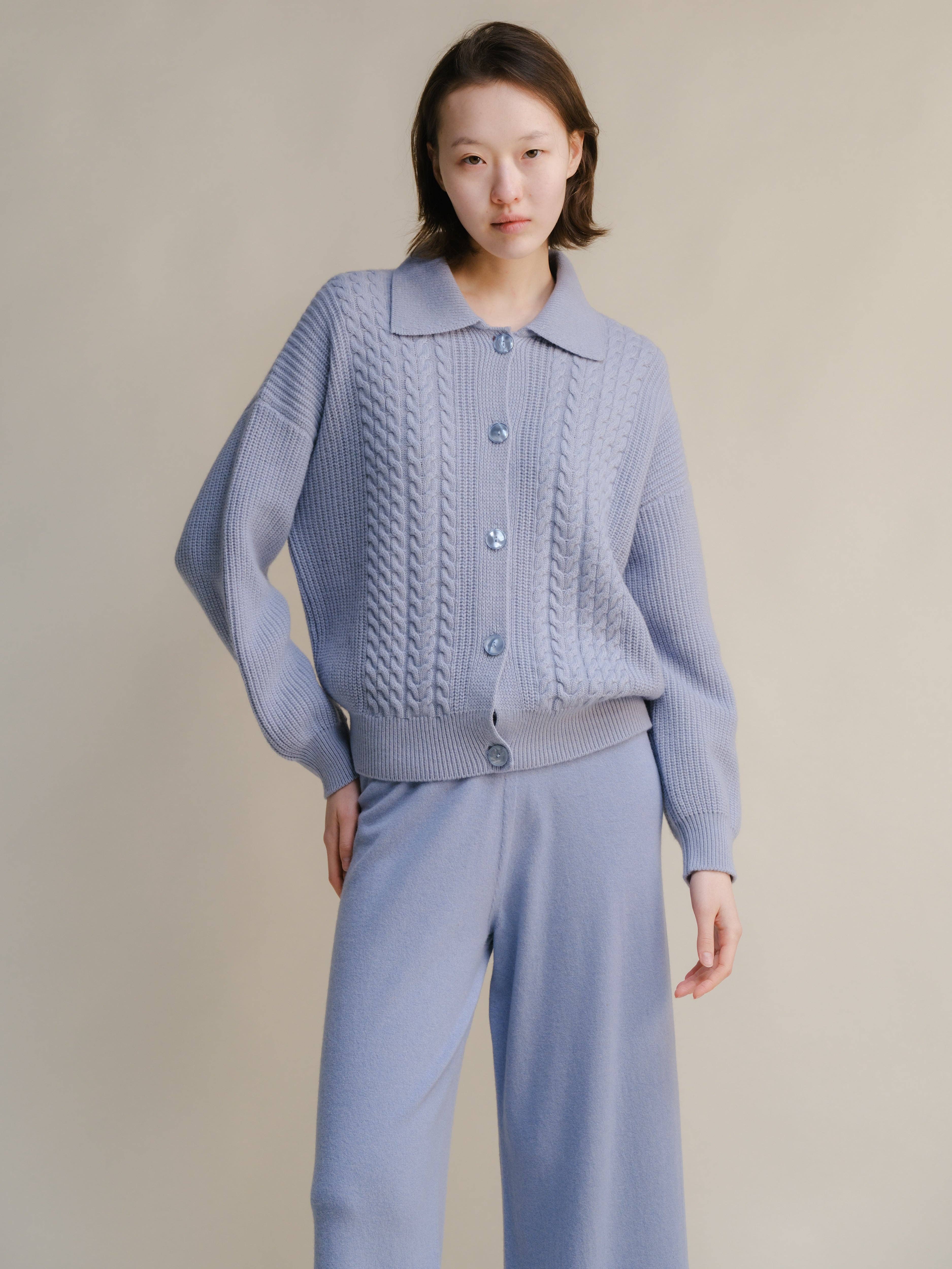 Lèmme – Cardigan - Mulher por atacado – Cardigan polo com tramas em mistura de cashmere10