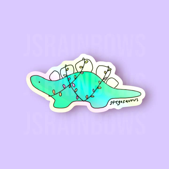 Disco Dinos, Stegosaurus - Holographic Die Cut Sticker for wholesale by J’s Rainbows