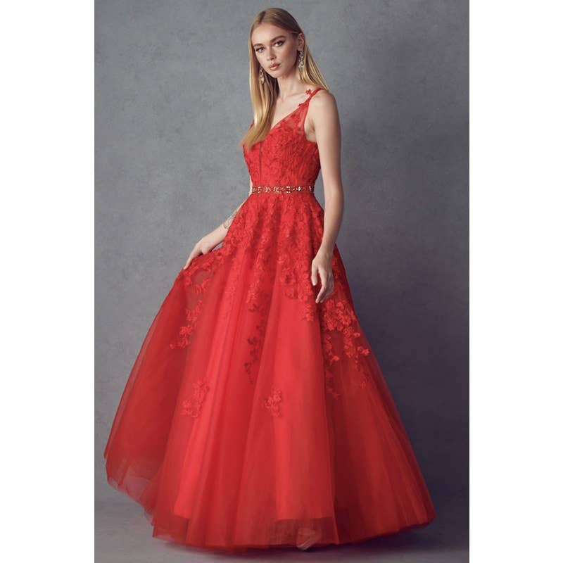 Juliet - Wholesale Gown - Women's - FLORAL APPLIQUES PROM BALLGOWN1