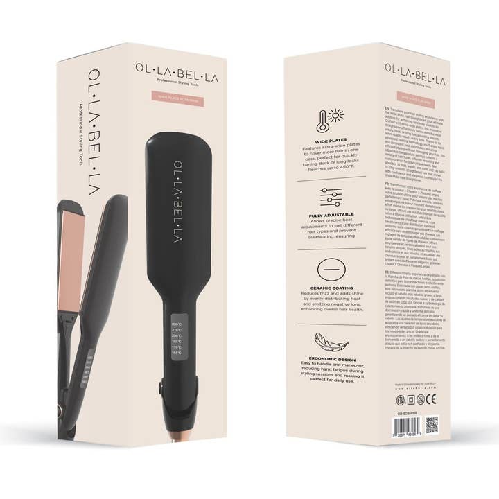 2" WIDE PLATE LED HAIR STRAIGTENER SATIN BLACK for wholesale by Olla Bella