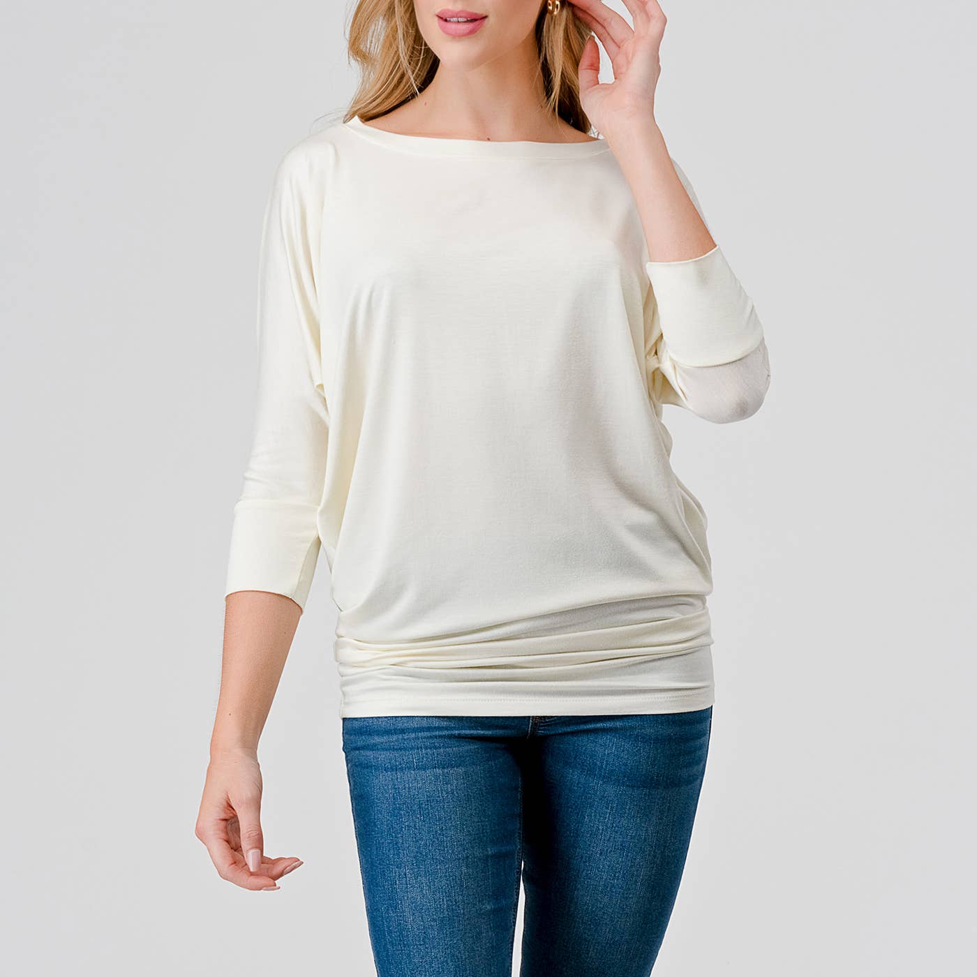 Heimious - Wholesale Knit Top - Women's - 3/4 Dolman Sleeve Round neck Modal Jersey  Top, 2503114