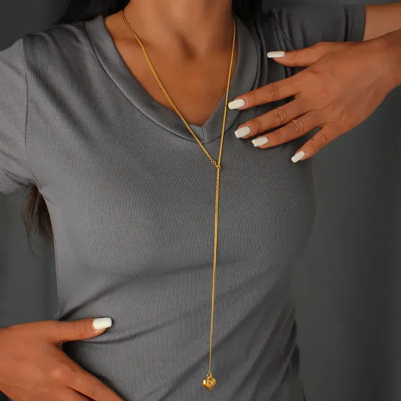 Sweet Cherry Sky - Wholesale Pendant/Charm Necklace - Stainless Steel Sweater Chain Necklace with Heart Jewlery1