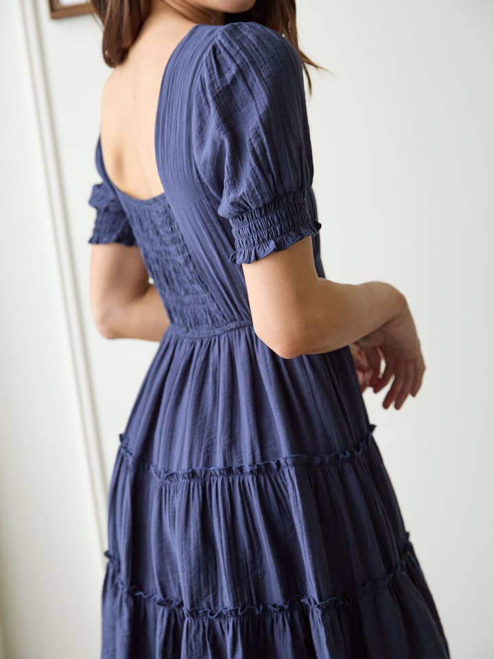Blu Pepper - Wholesale Dress - Women's - SQUARE NECK SMOCKED DETAIL TIERED MINI DRESS