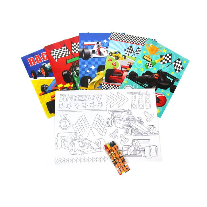 Race Car Coloring Books with Crayons Party Favors for wholesale by Tiny Mills