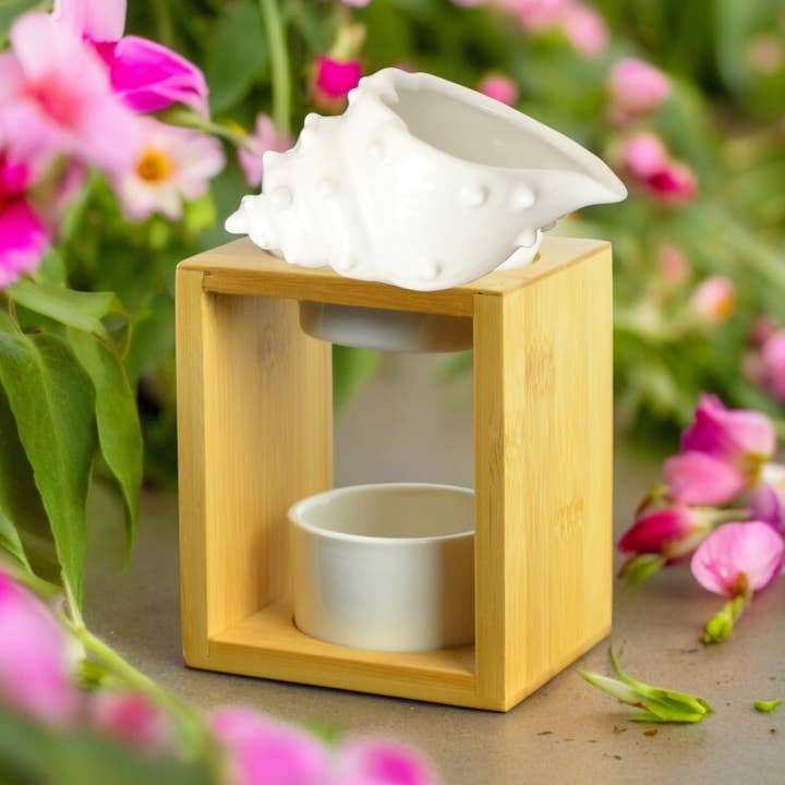 Scented wax burner - bamboo / Shell ceramic for wholesale by Zen'Arôme