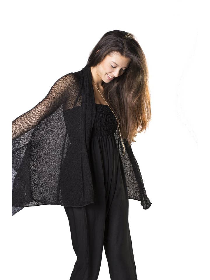 Bali Prema – Engroshandel Cardigan - Dame – Sommerstrikket lang overdimensioneret cardigan i sort, Kimono Beach3