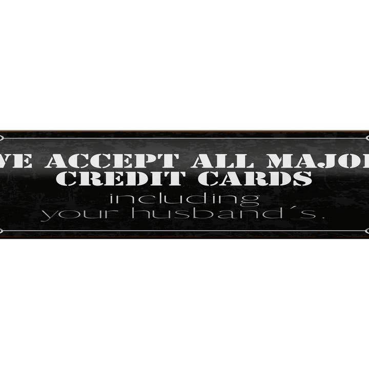 Blechschild Spruch 46x10cm We accept all Major Credit Cards für den Großhandel von Femer