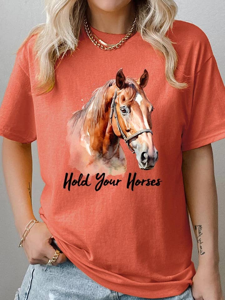 Hold Your Horses Graphic Heavy Cotton Tee for wholesale by COLORBEAR