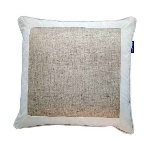 EASTWOOD Silver Jute and White Thick Border Cushion Cover 50 for wholesale by Mirage Haven