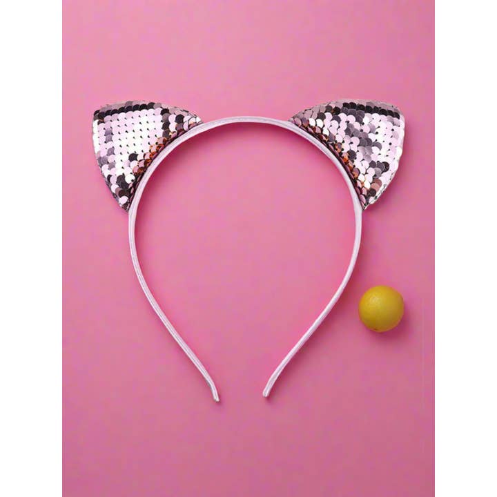 Pink Girls Prrrfect Reversible Sequin Cat Ear Headband for wholesale on Faire