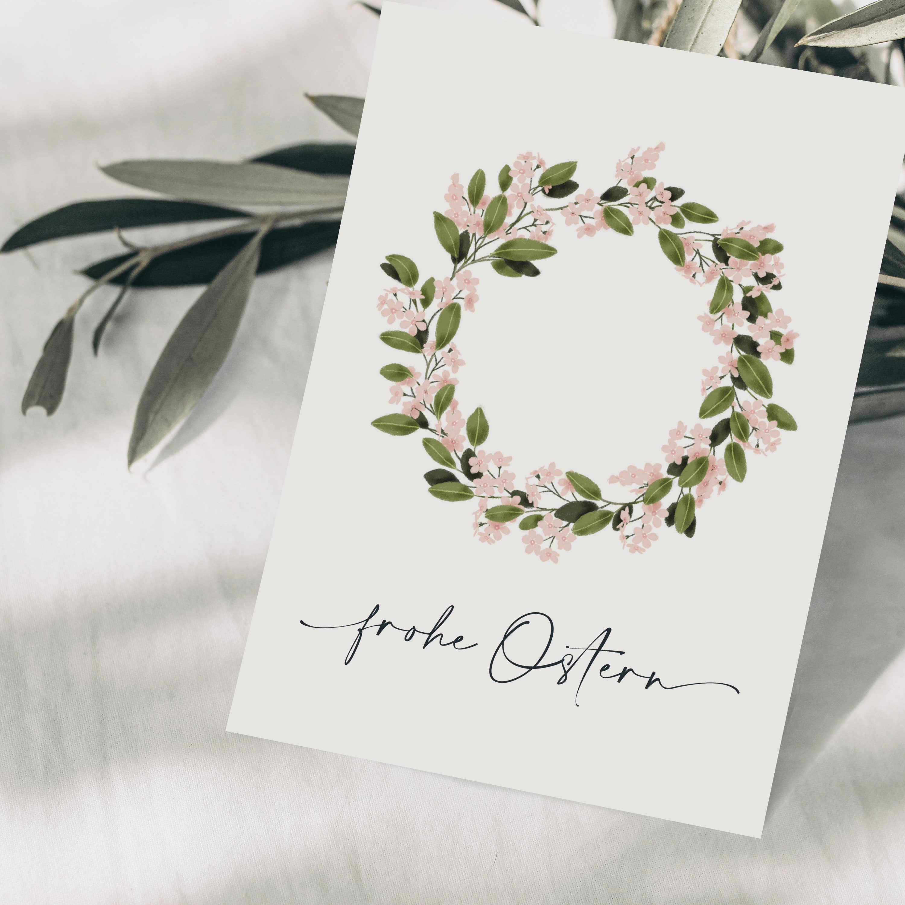 Wildblumen Atelier – Großhandel Postkarten – Osterkarte Blumenkranz Frohe Ostern, FSC zertifiziert1