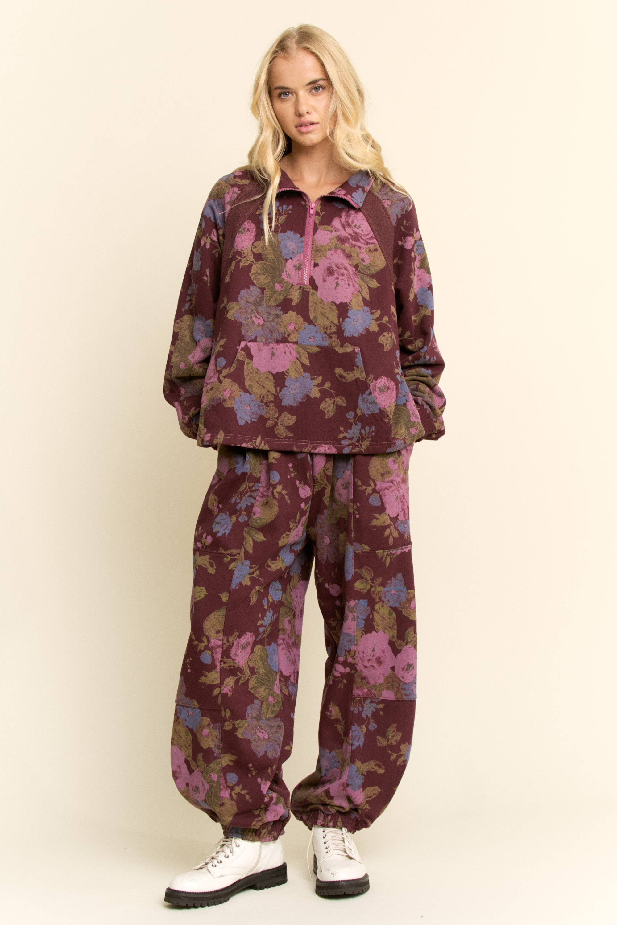 Davi & Dani - Wholesale Top & Pant Set (NOT Loungewear) - Women's - FLOWER PRINTED SWEATSHIRT TOP ELASTIC WAIST PANTS6