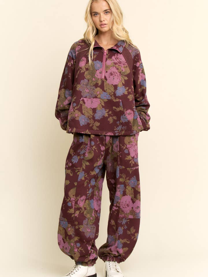 Davi & Dani - Wholesale Top & Pant Set (NOT Loungewear) - Women's - FLOWER PRINTED SWEATSHIRT TOP ELASTIC WAIST PANTS6