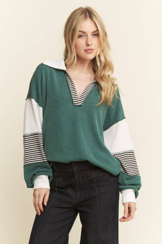 HEIMISH – Großhandel Tunika – Damen – ET7782-11 FARBBLOCK KRAGEN URBAN RIPPENOBERTEIL3