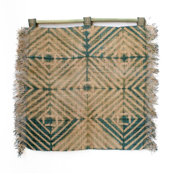 Raffia Wall Hanging - Shibori Diamond Pattern - Khaki Green for wholesale by Tanana Madagascar