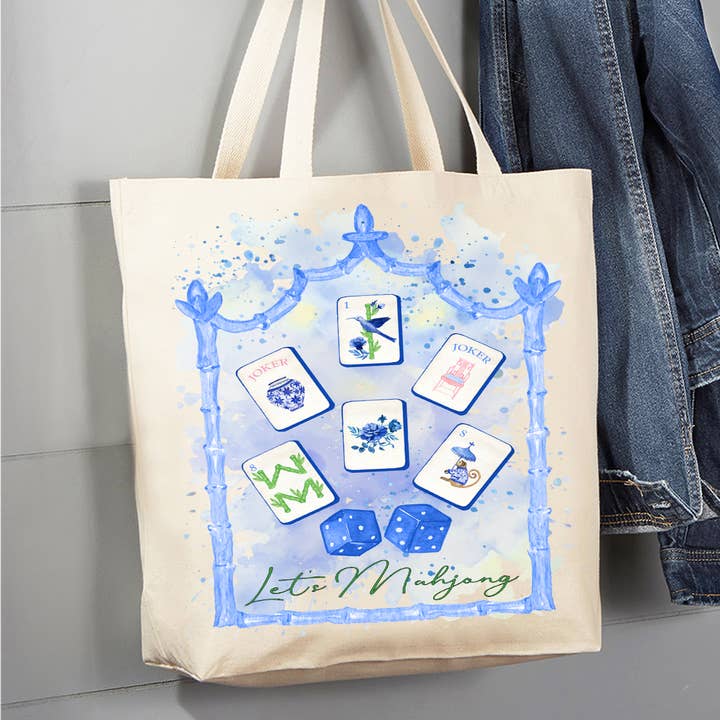 Bolso Tote de Lona Azul Let's Mahjong para venta al por mayor de Avery Lane Gifts