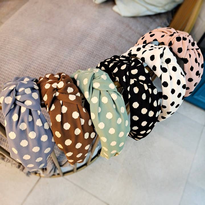 Koko and Lola - Wholesale Fashion Headband - Women's - Black & Ivory Polk Dot Cotton Twill Headband1