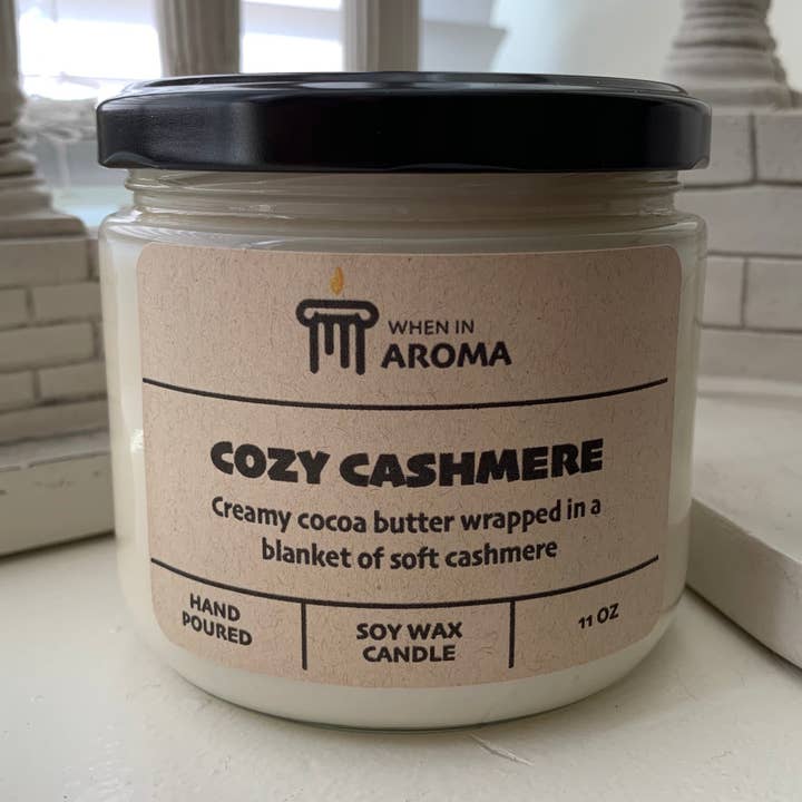 Cozy Cashmere Soy Candle for wholesale by When In Aroma Candle Company