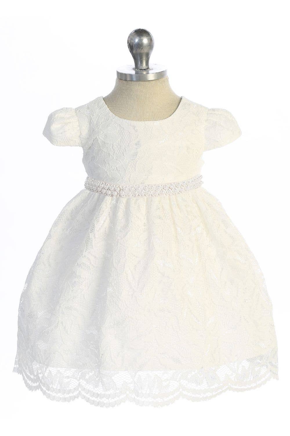 Kid's Dream - Wholesale Dress - Baby - Lace V Back Bow Baby Dress w/ Thick Pearl Trim6