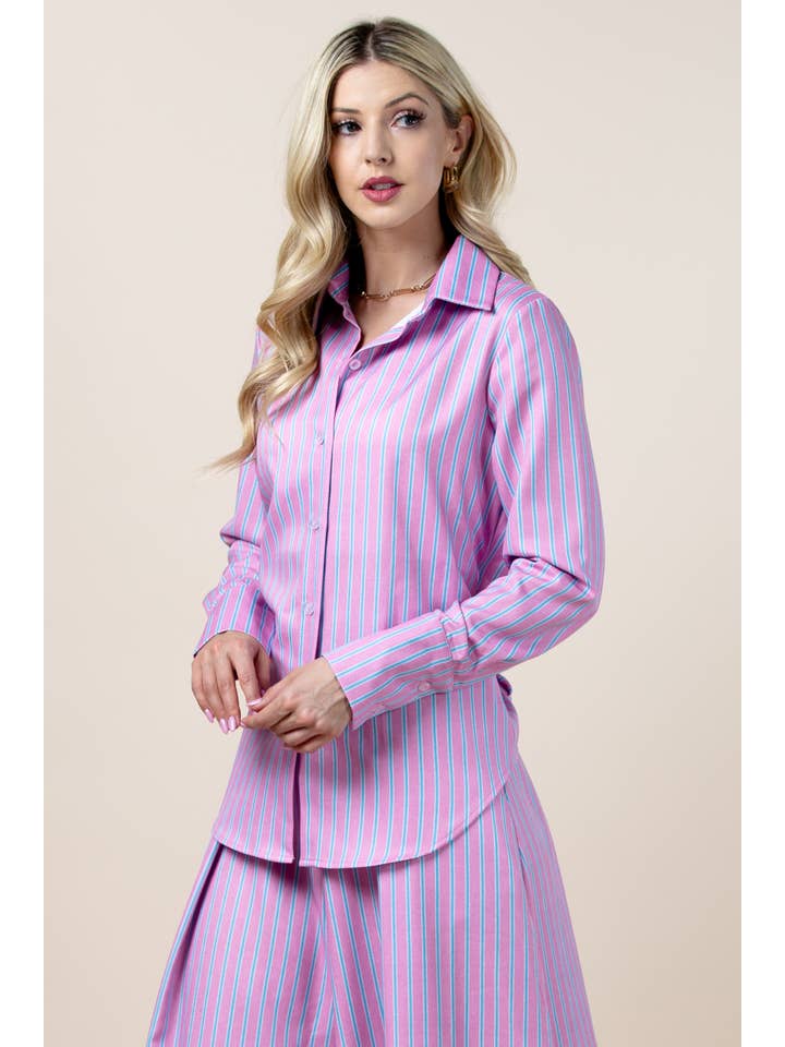 T1623-5581-Solace Striped Print Collar Back Tie Shirts for wholesale on Faire