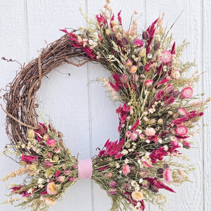 Wreath: Pretty in Pink for wholesale by Alissas Flower Farm