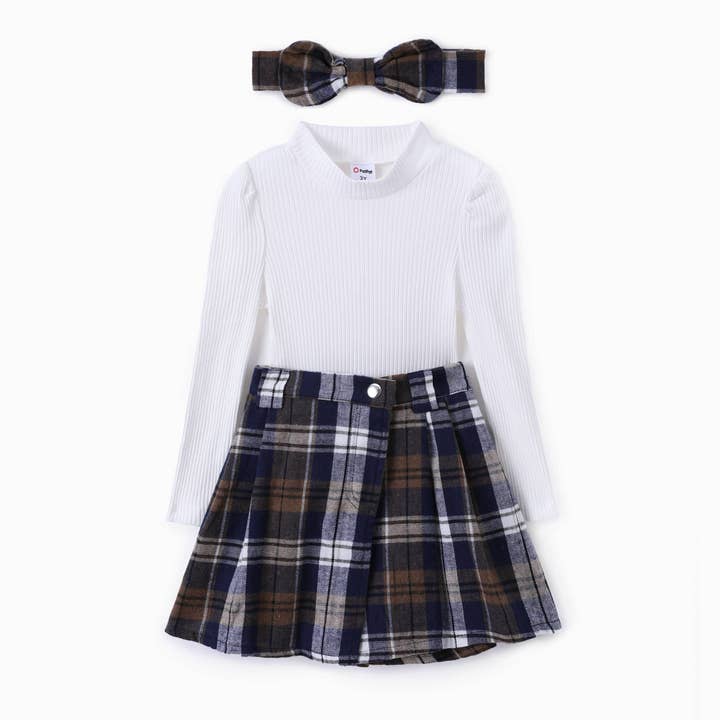 Toddler Girl 3pcs Classic Long-Sleeve Tee & Skirt & Headband for wholesale by PatPat Matching
