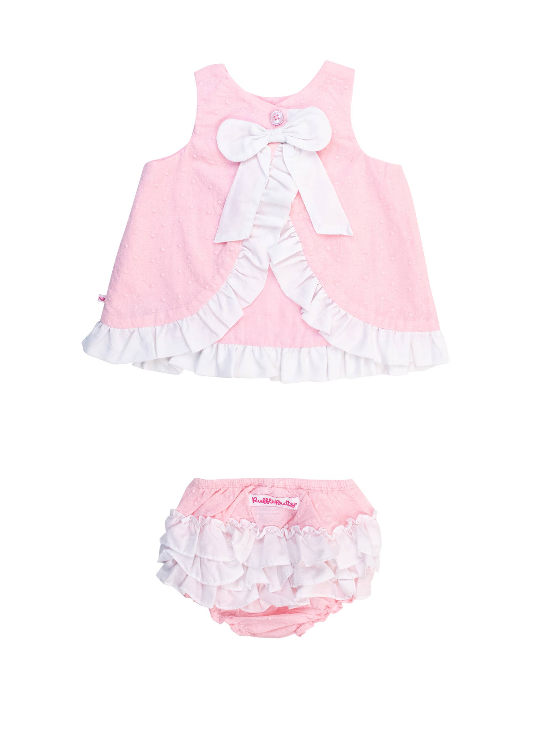 Baby Girls Pink & White Swiss Dot Swing Top & Bloomer Set for wholesale on Faire1
