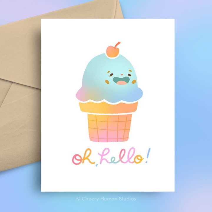 Oh, Hello! Ice Cream - Greeting Card | Thinking of You for wholesale by Cheery Human Studios