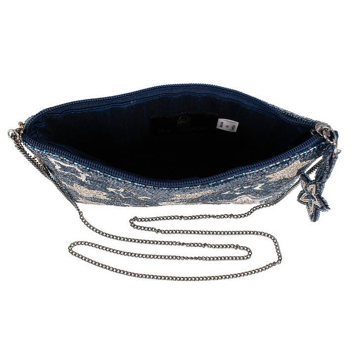 Mary Frances Accessories - Wholesale Crossbody Bag - Women's - Super Nova Blue Celestial Stars & Moon Beaded Crossbody Mini